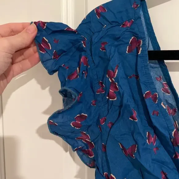 Free People Butterfly Pretty Dayz V-Neck Crop Blouse Top Blue Womens Size Large - Picture 5 of 8